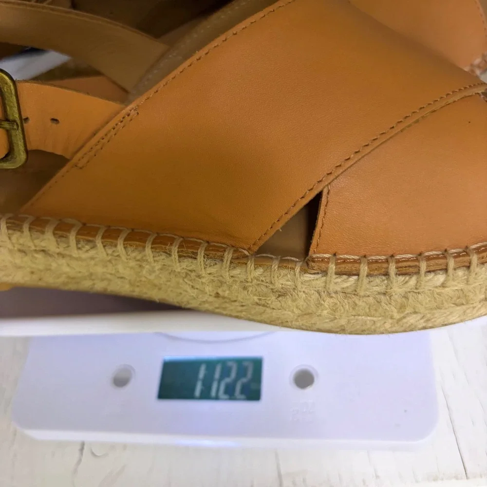 Soludos Leather Cross Strap Espadrille Sandals Women 7 Tan Buckle Boho Summer